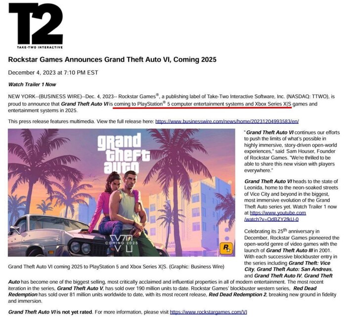 Take-Two ,  GTA 6      2025         PS5  Xbox Series   ,  ,  , GTA 5, Take-two, YouTube (), GTA 6, Playstation, Xbox, Playstation 5