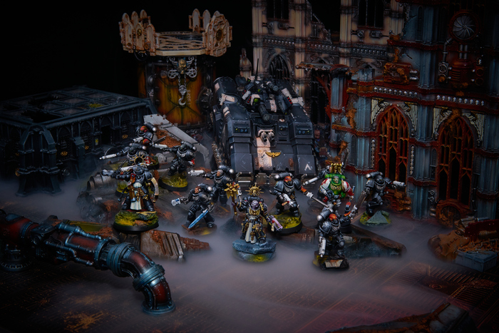 Chaplain Kegh Hayer-Todd, Lt. Thane Cregh, Sgt. Erka second assault squad, Mentor brother sgt. Ithan Sedoni, first assault squad, venerable repulsor 'Steel resolve'