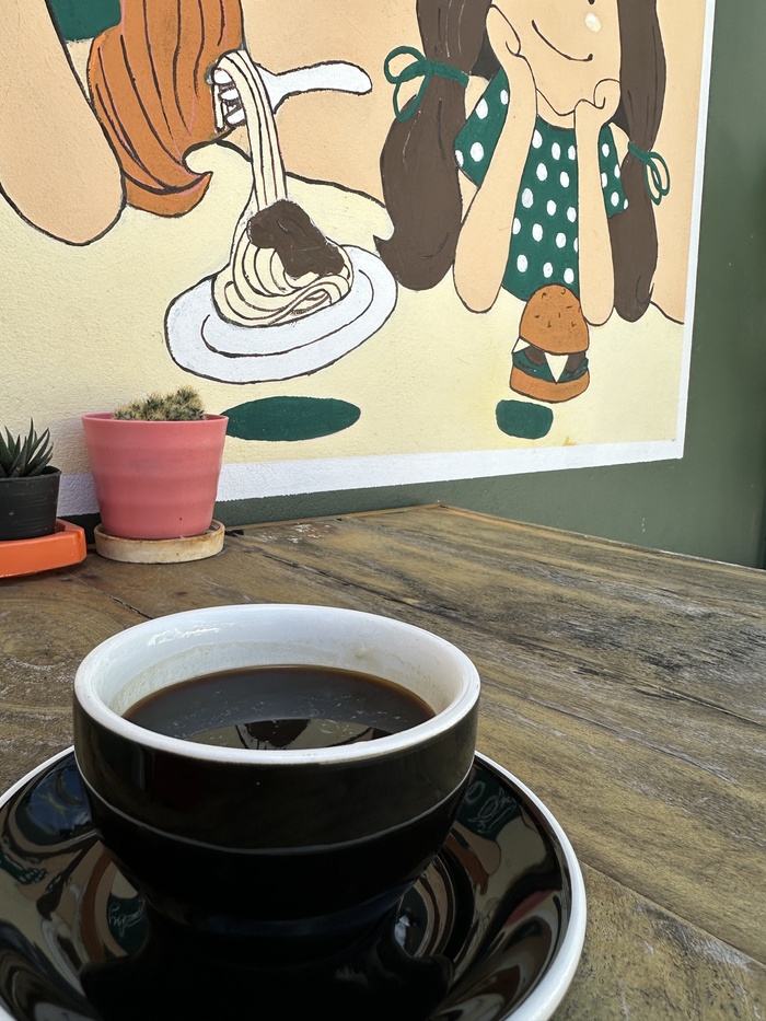 В Тае распространена темная обжарка, для меня это не проблема, но если вы любите кофе «помягче» можно найти кофейню с разными вариантами обжарки, цена чашки кофе, от 30 до 100 бат (от 100 до 300 рублей за чашку)