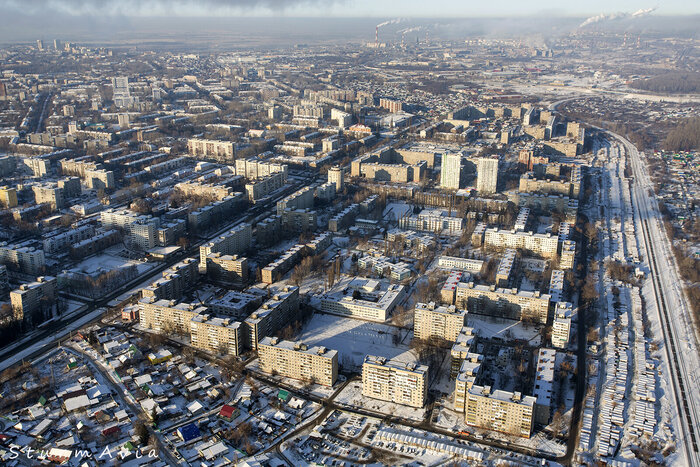 Фото с квадрокоптера микрорайона под названием "цыганские дворы" - самый край города Уфы.