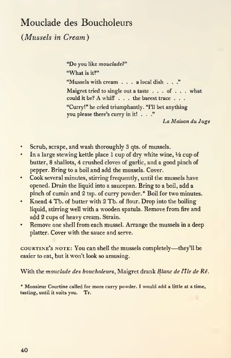 Рецепт мидий в сливках на страницах американского издания рецептов мадам Мегрэ