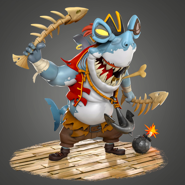 Shark from Crash Bandicoot 4 Blender, Zbrush, 3D , 3D , 3D, ,  ,  , Marmoset Toolbag, Marmoset, 