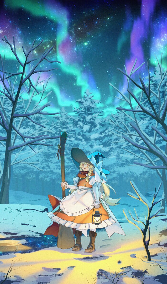 Aurora borealis Touhou, Kirisame Marisa, Anime Art, Game Art, , , , ,  