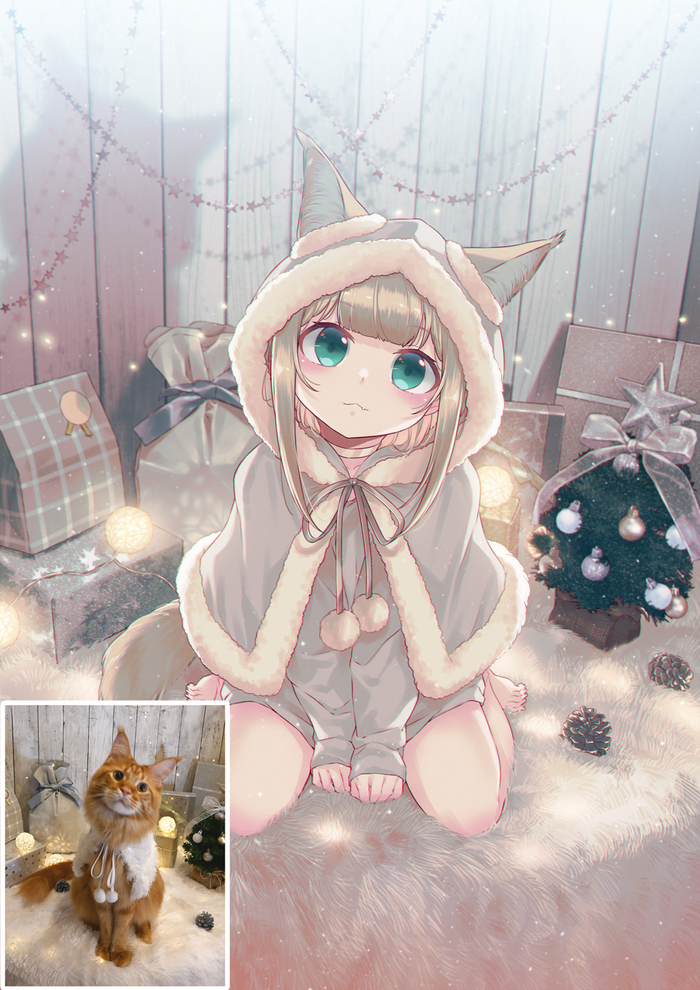 Christmas Kinako , Anime Art, , , Kinako, 40hara, Animal Ears, , Twitter ()