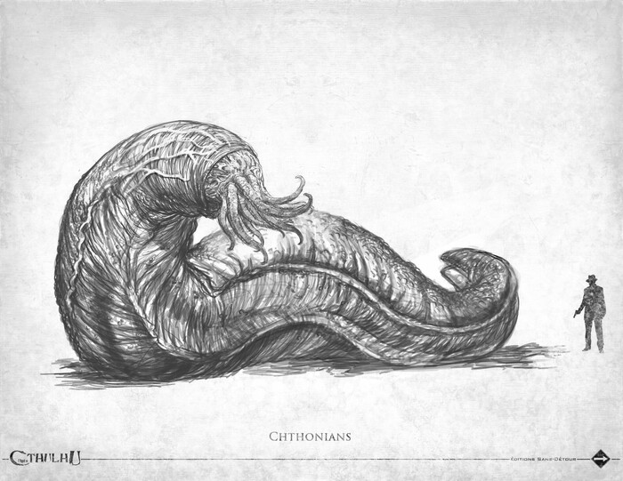 Хтонийцы (Chthonians) Гигантские черви, похожие на кальмаров, описаны в повести «Роющие недра». Автор: Брайан Ламли.