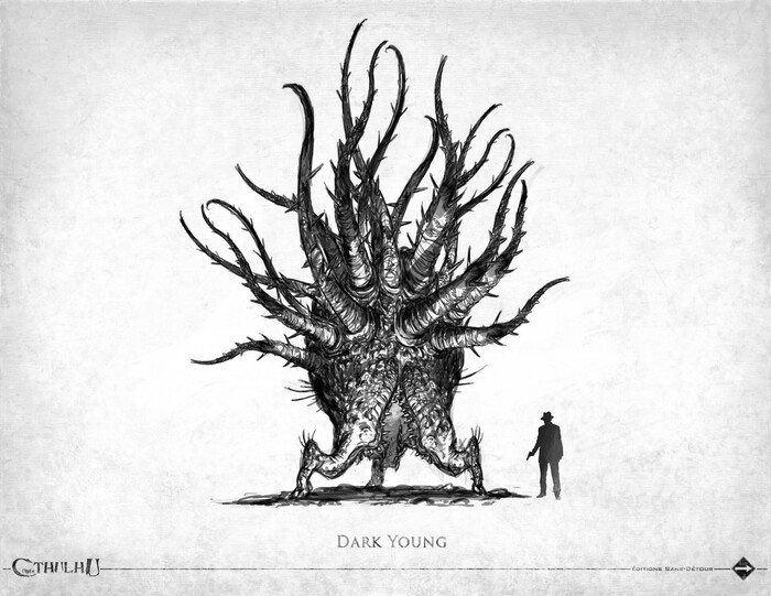 Темные младые Шуб-Ниггурат (Dark Young of Shub-Niggura). Раз есть подробное описание, значит, что? Значит, писал это не Лавкрафт. Автор: Роберт Блох, «Тетрадь, найденная в заброшенном доме».