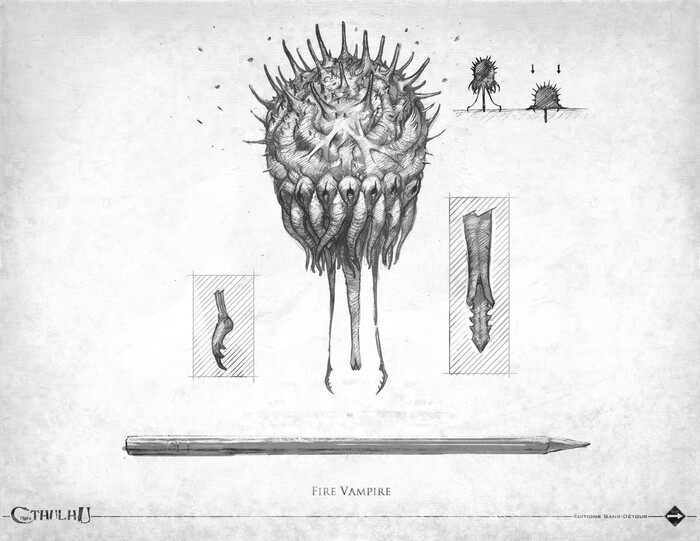 Огненные вампиры (Fire vampires) Появляются в виде крошечных точек света, которые зажигают все, к чему прикасаются либо вспышек малиновых молний, которые сжигают разумных существ. Автор Дональд Вандри.