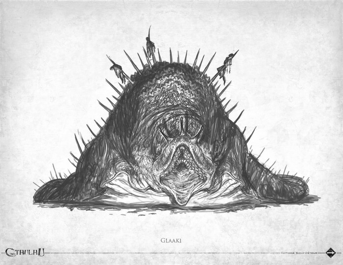 Глааки (Glaaki) — огромный слизень с шипами-иглами, которые могут впрыскивать вещество, гарантирующее покорность жертвы. Те, кого проткнули таким образом, могут жить очень и очень долго. Правда, в виде марионетки-нежити. Автор: Рэмси Кемпбел.