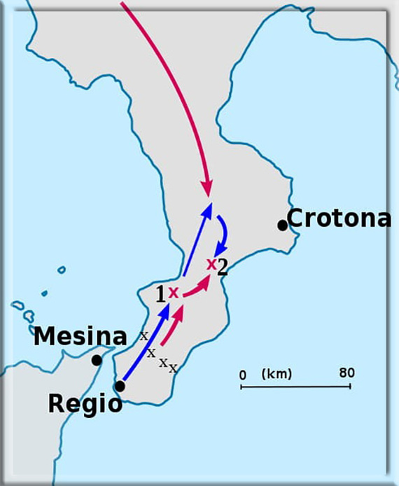 Окончательная победа Красса. Красная линия, идущая с севера, соответствует Помпею