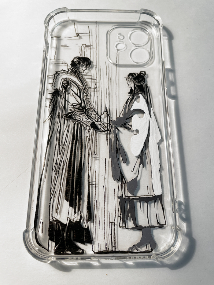 Контур выполнен чёрным линером, заливка-темперой