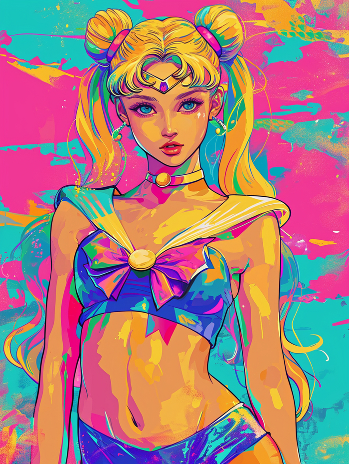 Retrowave Sailormoon Sailor Moon, Sailor fuku, , Anime Art, , Retrowave, Synthwave, Midjourney, Stable Diffusion,  ,  ,   , 2D, , , ,  ,  