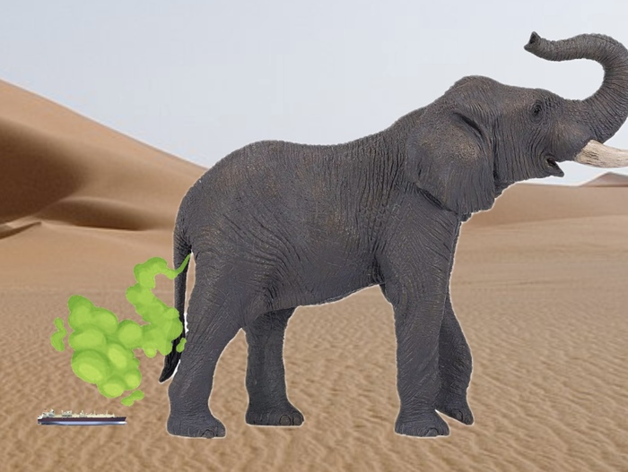 Примерный масштаб геномодифицированного слона по сравнению с танкером газовом Q-flex