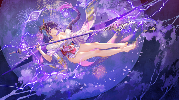 Fireworks Anime Art, Genshin Impact, Raiden Shogun (Genshin Impact), Atdan