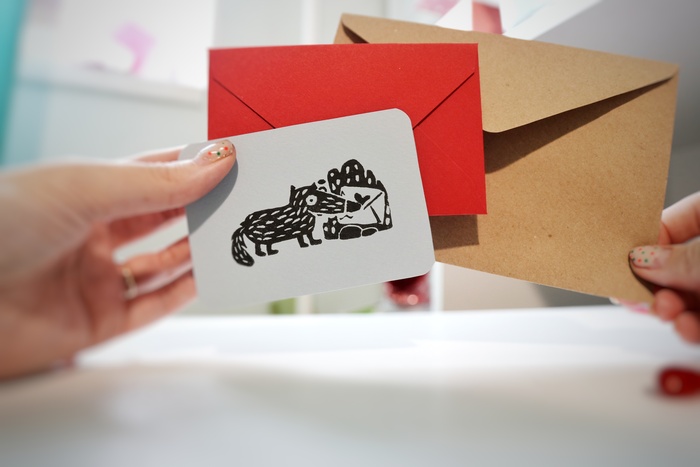 Открытка- линогравюра к 14 февраля с Волчком Бедолагой Открытка, 14 февраля - День святого Валентина, Волчок Бедолага, Длиннопост