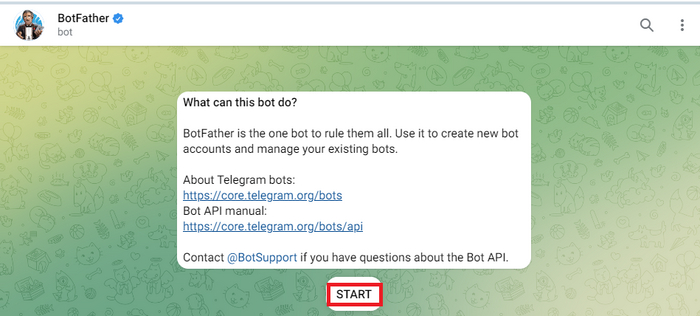 ��������� ��� ��� �������� /start ��� �������� ����������� ������ START.