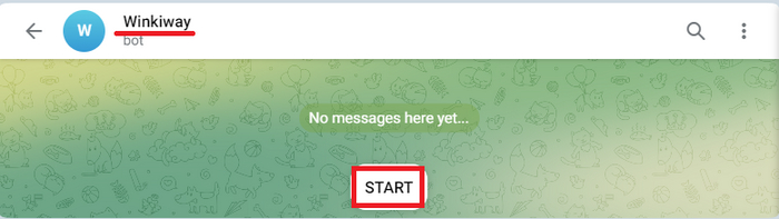 ��������� ��� ��� Winkiway_bot, �������� "/start", ��� �������� ����������� ������ START.