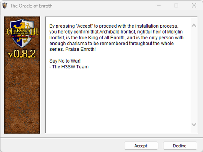 Запуск установки мода The Succession Wars. У авторов хорошее чувство юмора