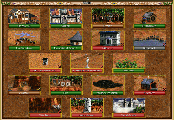 Дерево отстройки города магов