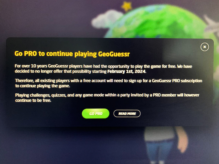 Краткий перевод: они решили больше не позволять пользователям играть бесплатно, с 1 февраля нужно покупать PRO аккаунт.