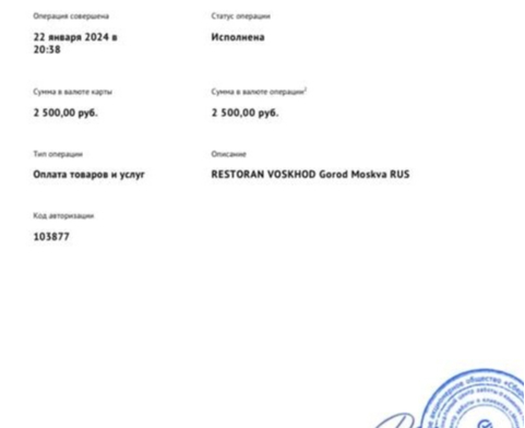 Чек из онлайн банка, из ресторана просто не имею привычки брать чеки