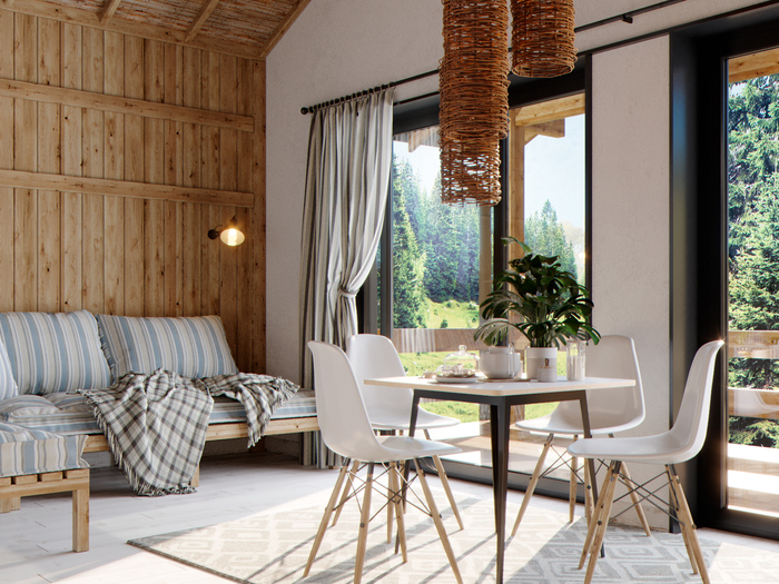 Вид на столовую зону и террасу