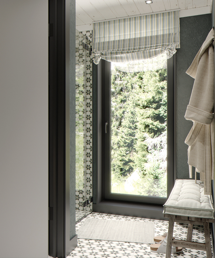 Вид на душевую и выход на улицу к фурако