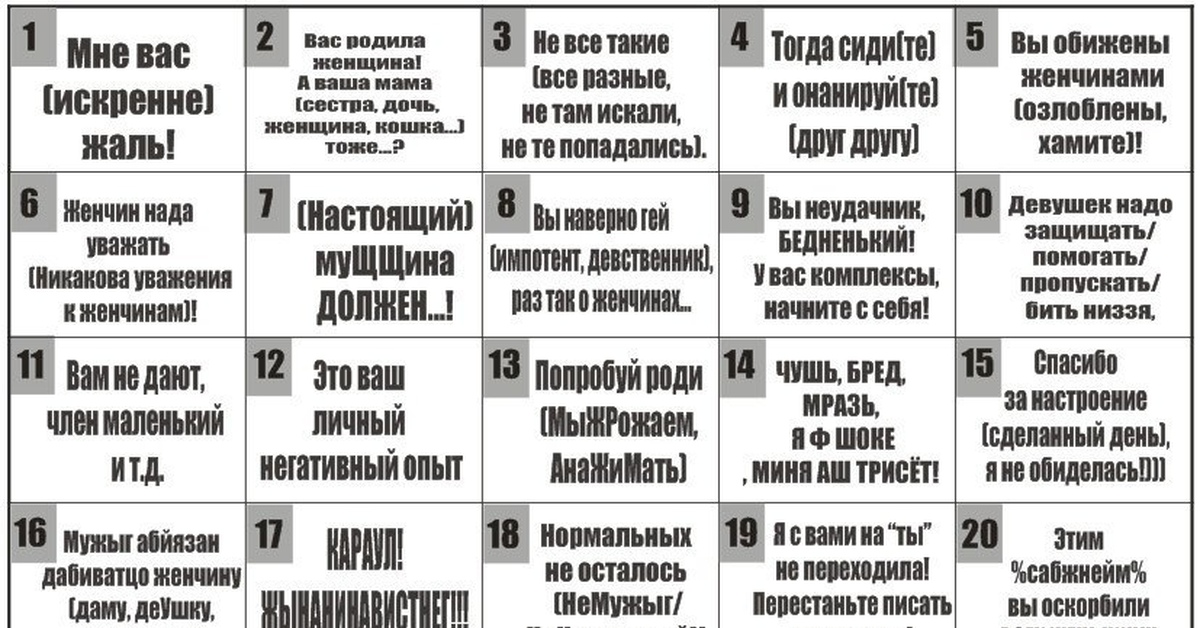 Тп бинго таблица для женщин