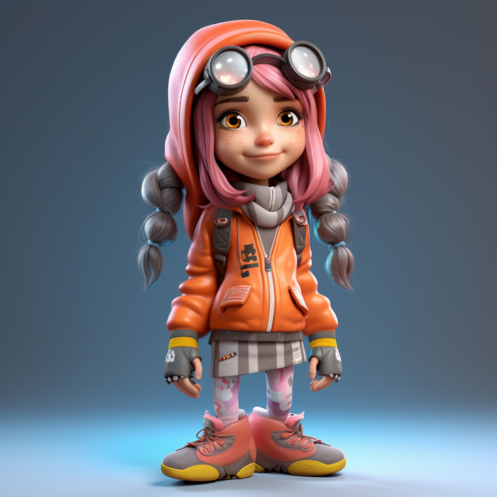 3d girl of friendly funny character in the style of Cabeza Patata Studio