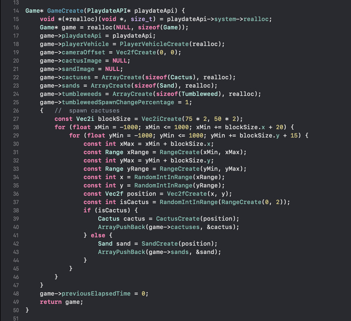 Реализация функции GameCreate в файле Game.c