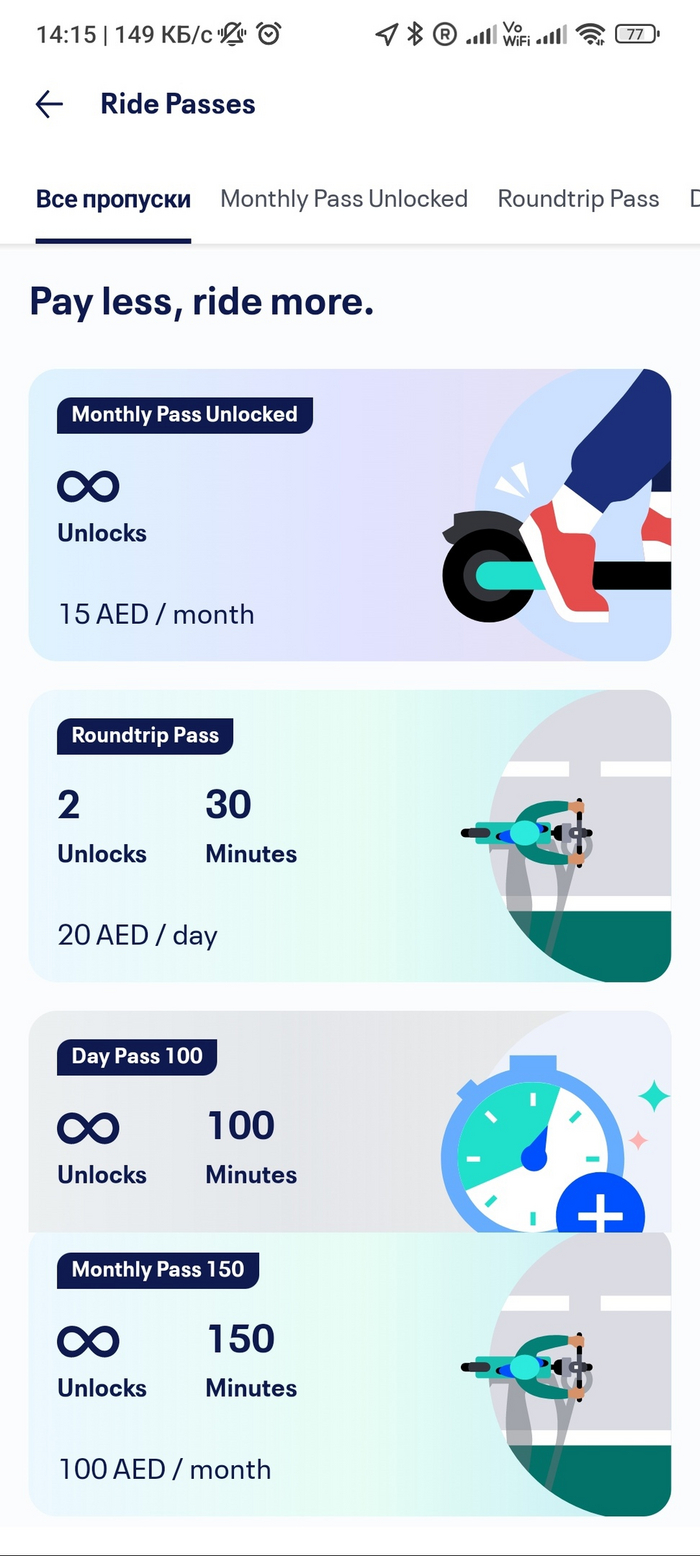 Стоимость проездных на самокатах Tier