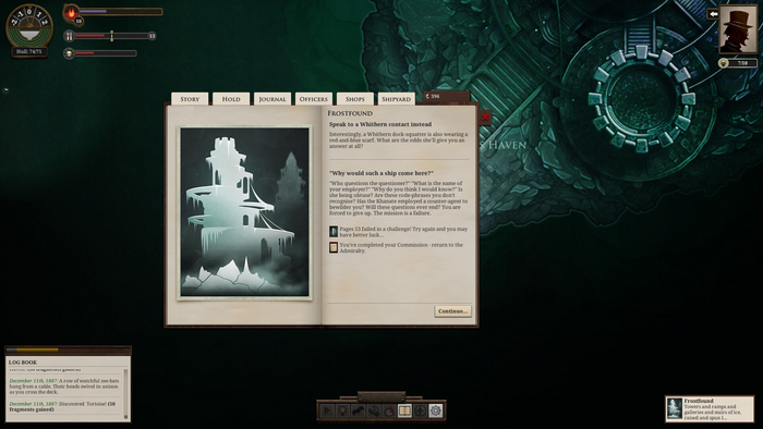 Не смог найти пример с Челонатом в скринах. Это другой пример - попытка получить информацию в Морозной Крепости (Frostfound) окончилась провалом после проверки навыка. Они здесь тоже есть, к слову.