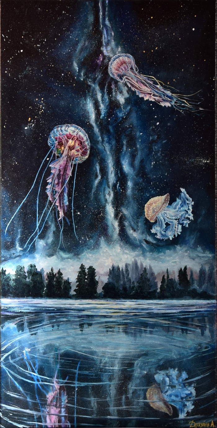 Медузы в небе. Роспись стены Творчество, Картина маслом, Рисование, Картина, Живопись, Роспись стен, Длиннопост