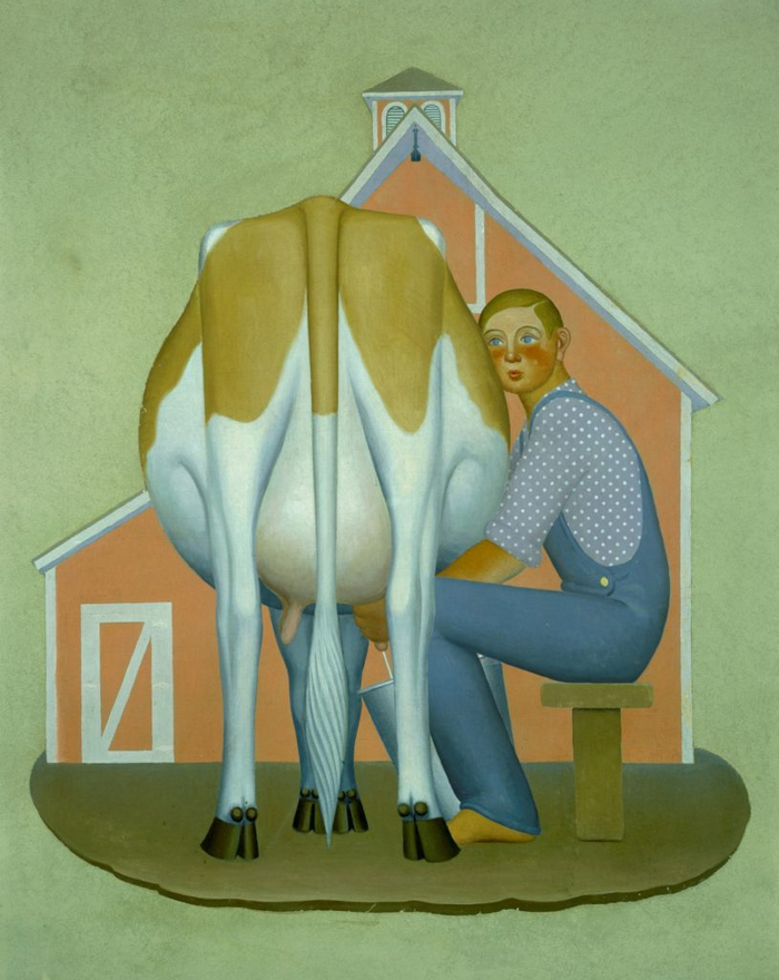 "Boy Milking Cow" from Fruits of Iowa series / "  "    , (1932)