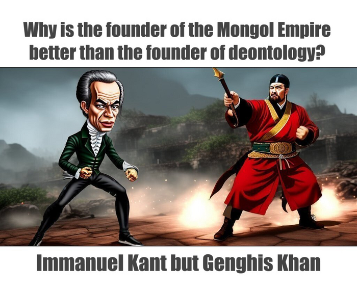Immanuel Kant vs Genghis Khan  ,  , Reddit (), , Telegram ()