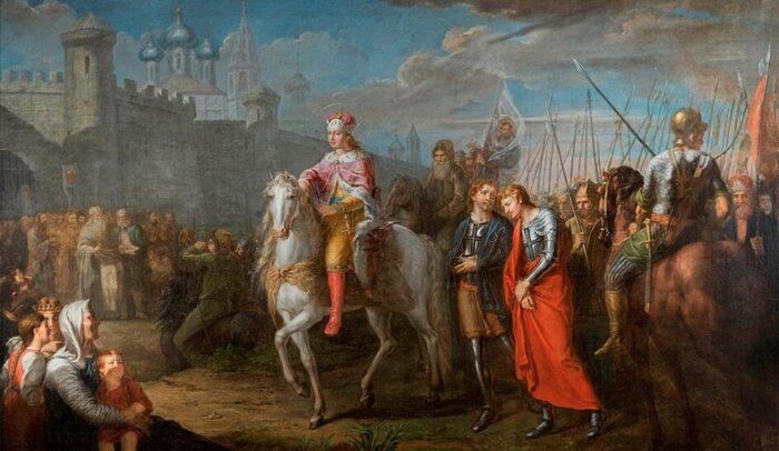 Григорий Угрюмов. «Торжественный въезд Александра Невского в город Псков после победы над немцами»