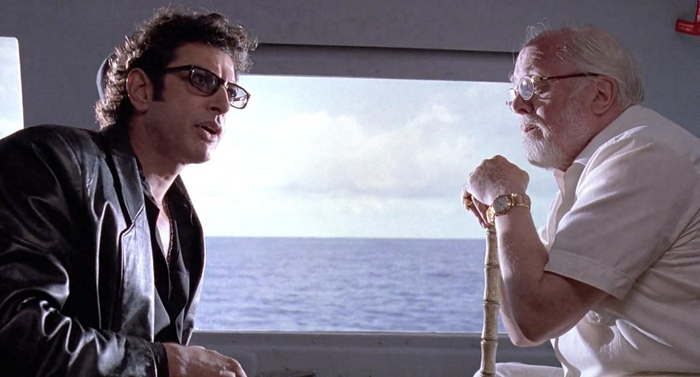 Йен Малколм (Джефф Голдблюм) и Джон Хэммонд (Ричард Аттенборо). Кадр из к/ф «Парк Юрского периода».