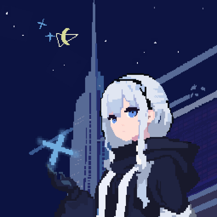 Mika - a night Moon Pixel Art, , , , , 