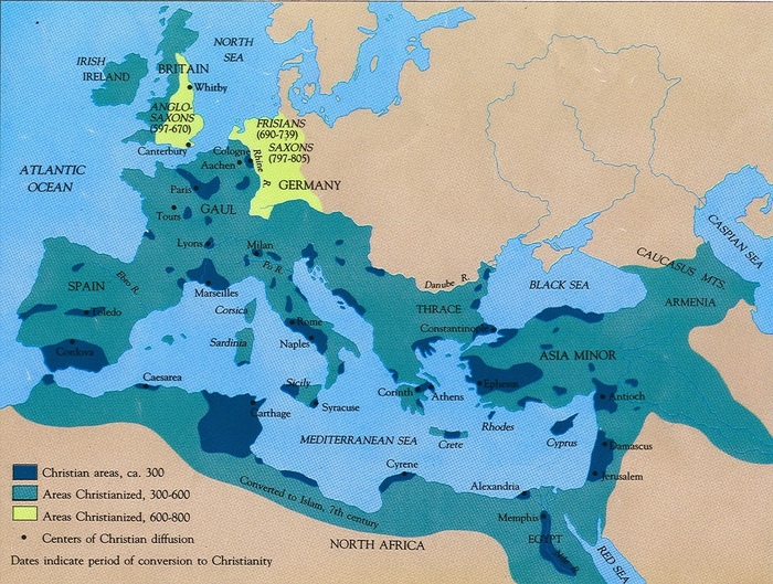 Карта распространения христианства на территории Римской империи