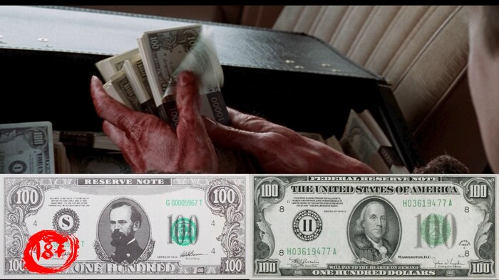 Купюра слева - "for use in motion pictures only". На ней даже нет ни слова о том, что это доллар!