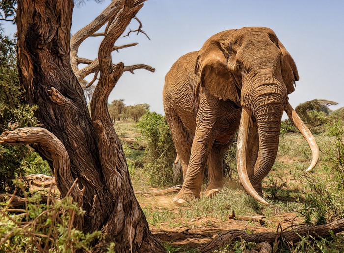 Бивни помогают слонам не только биться за самок, но и валить деревья, чтобы лакомиться самой сочной и нежной листвой.