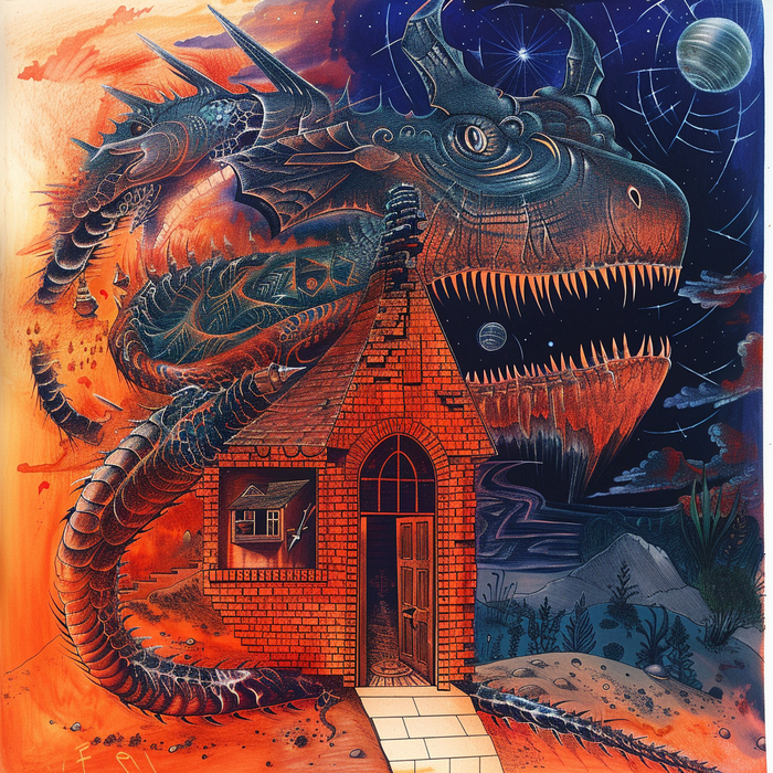 Вообще-то здесь должен был быть дракон пожирающий дом. Однако нейросеть именно так интерпретировала мой эскиз.
