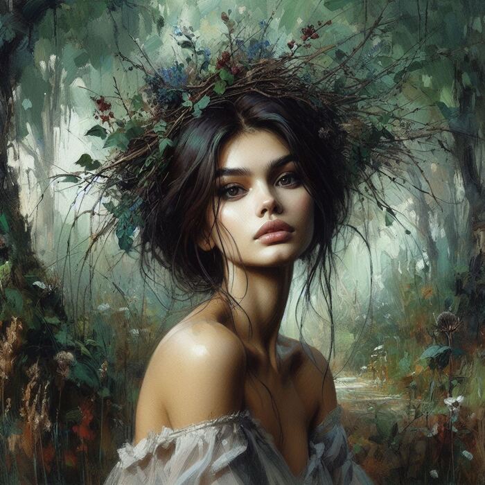Forest Nymph  , Dall-e, , Lady, , , , , , 2D,   , 