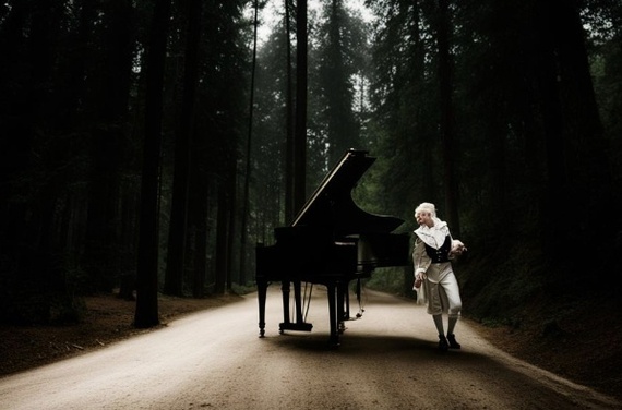 Папа путешествует с маленьким Моцартом по Европе (Амадей отдыхает внутри рояля)