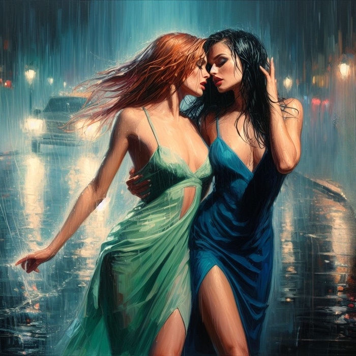 Love in the rain  , Dall-e, , , Lady, ,   ,  , , , , , , 