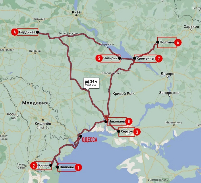 Современный город Килия (2) на современной автомобильной карте