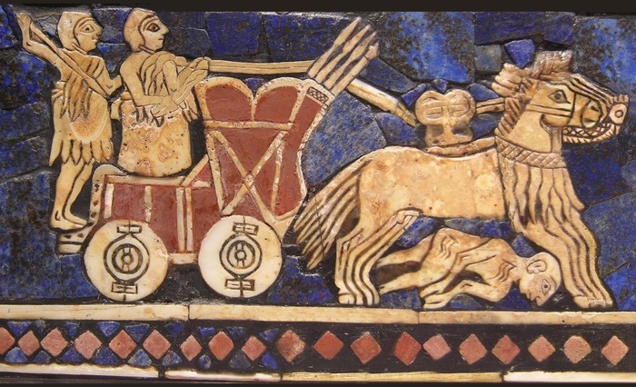 Боевая колесница шумеров из гробницы города Ур, Месопотамия