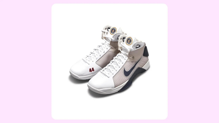 Это была баскетбольная модель с номером 44 по бокам, на язычках президентский герб с орлом