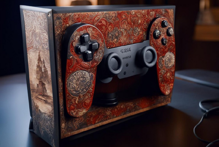 Изображение сгенерировано нейросетью по запросу "российская игровая приставка".