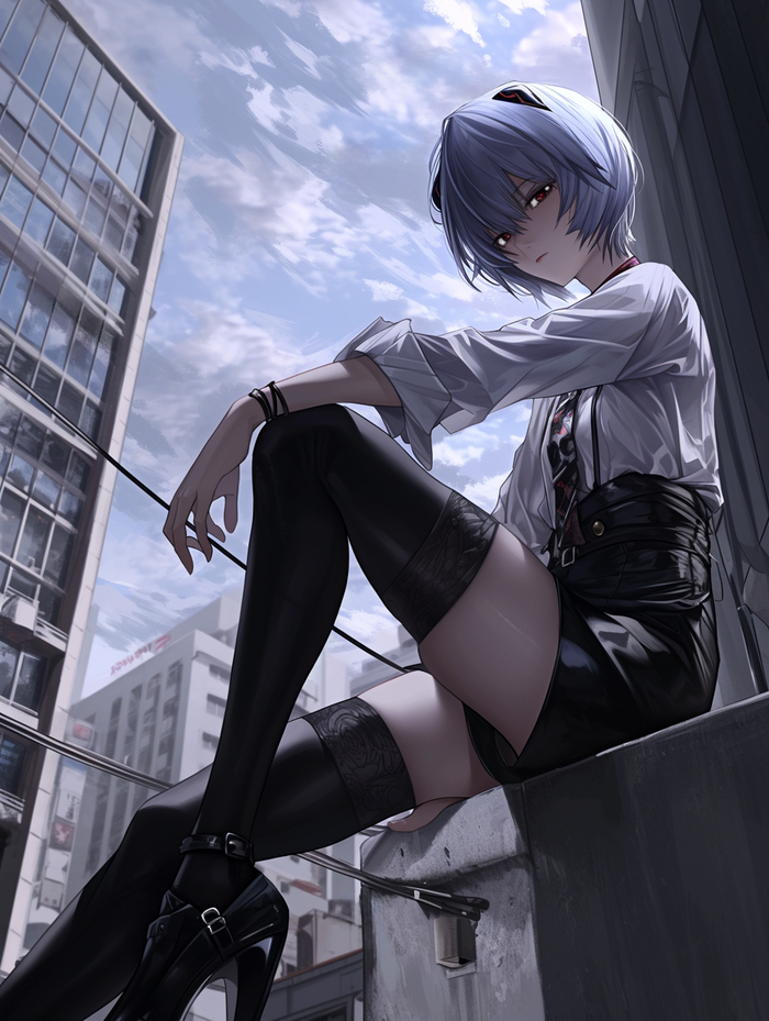 Rei Ayanami takes a look  , Anime Art, , Evangelion, Rei Ayanami