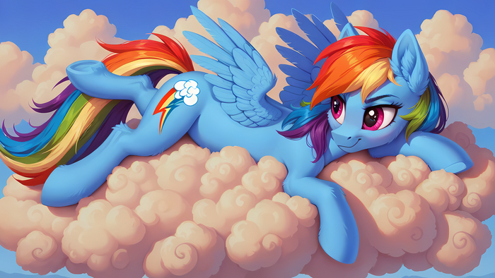 Rainbow Dash, on the clouds
